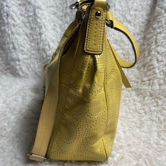 COACH Signature Stripe Convertible Hobo Bag yelow Perforated Leather F23241 - Picture 8 of 15